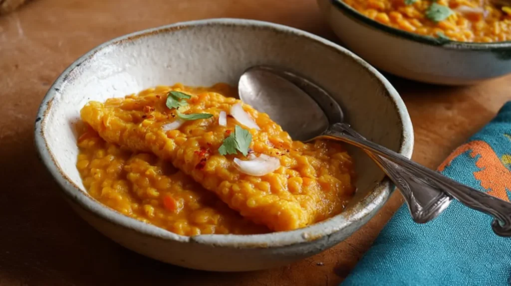 A stack of golden Masoor Dal Delight crepes with a rich, savory look.