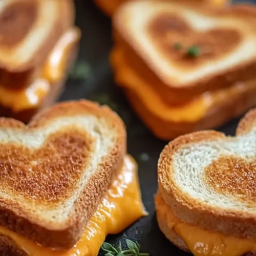 Small heart-shaped grilled cheese sandwiches