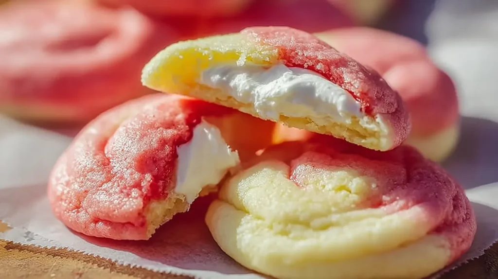 A plate of freshly baked strawberry cheesecake cookies.
