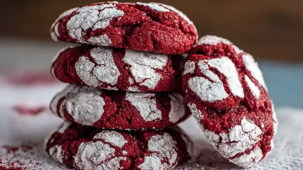 A plate of freshly baked red velvet crinkle cookies
