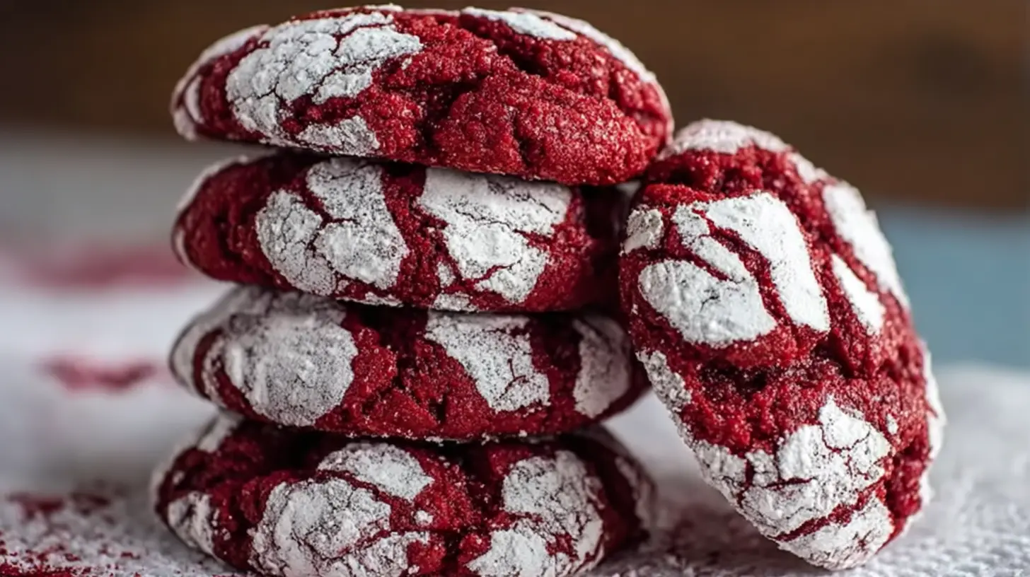 A plate of freshly baked red velvet crinkle cookies