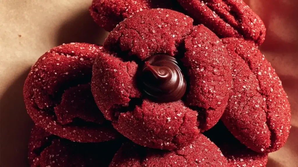 Festive Red Velvet Kiss Cookies arranged beautifully on a serving tray
