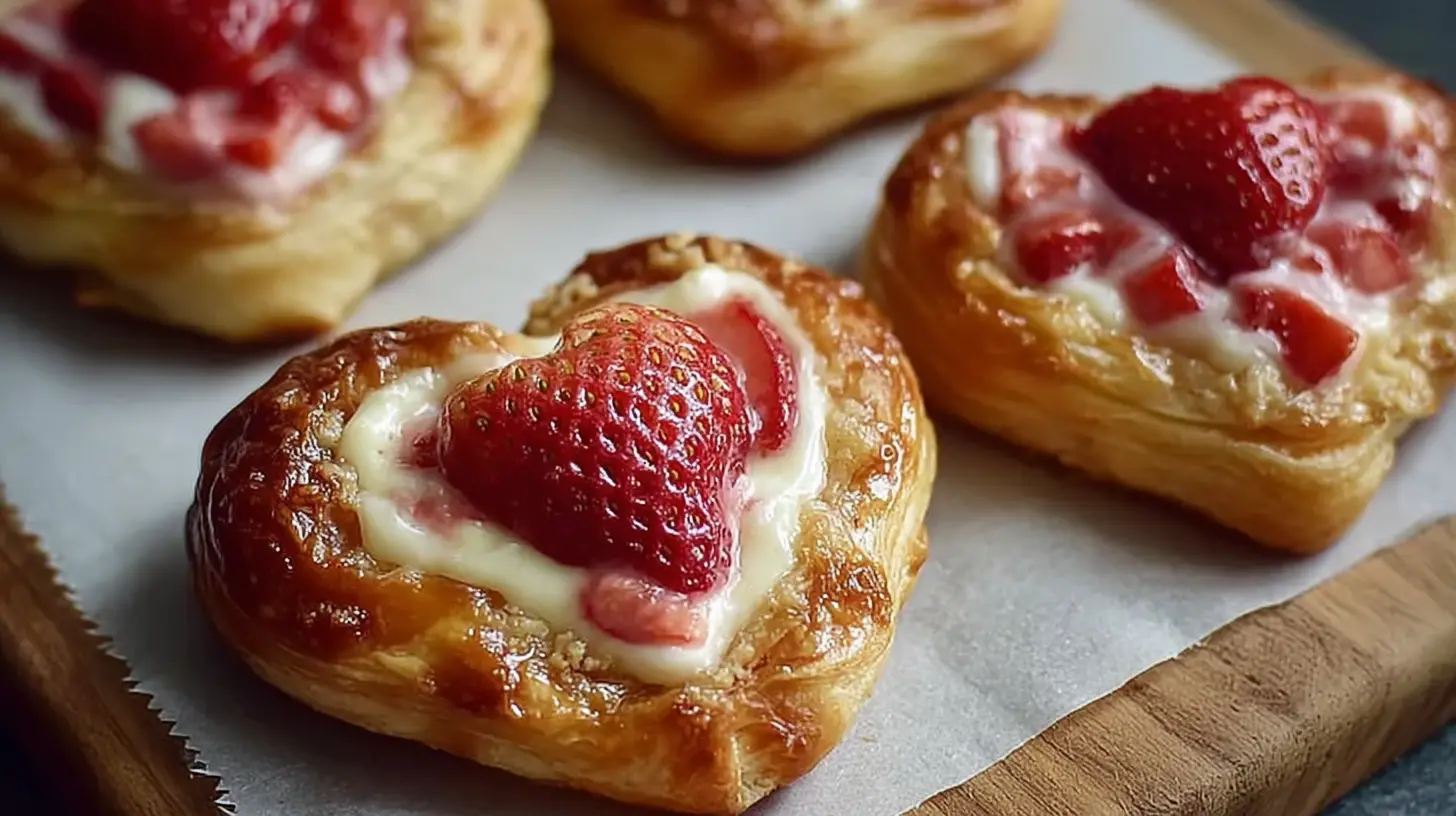Delicious Strawberry Cream Cheese Heart Danishes with fresh fruit