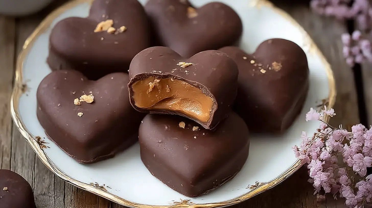 Delicious chocolate peanut butter Valentine's hearts, perfect for a gift.