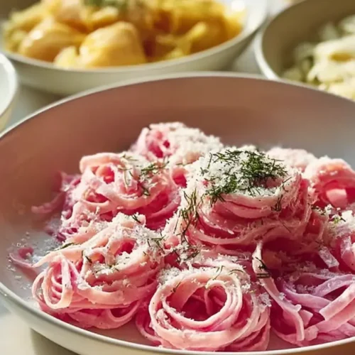 A table set with Valentine’s dinner pasta dishes, ready for a romantic meal.