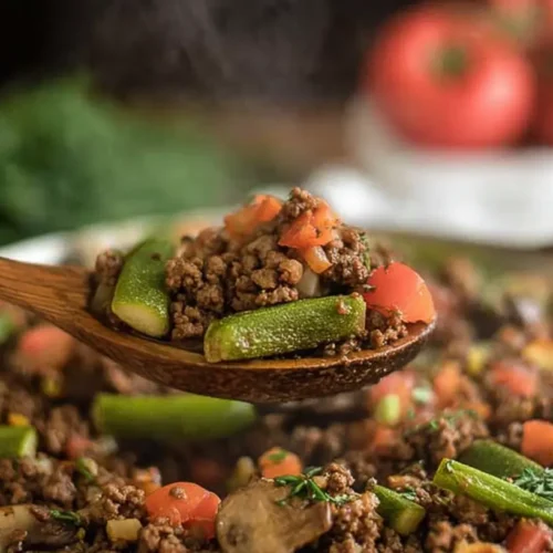 A classic ground beef skillet dinner with vegetables