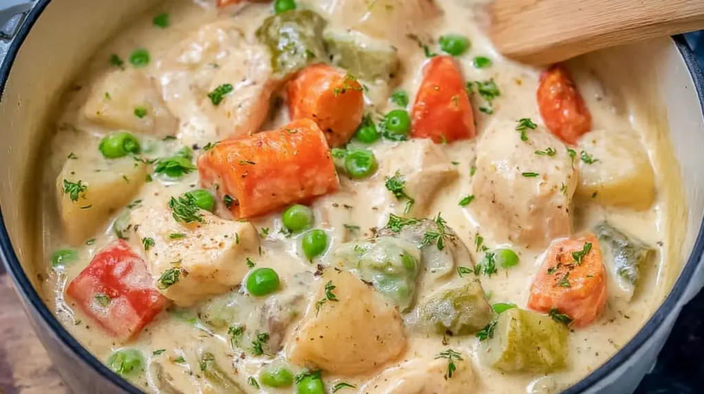 Delicious creamy chicken stew, perfect for chilly winter evenings