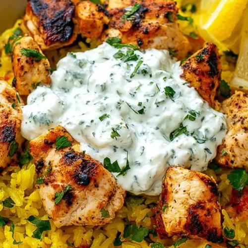 Dump-and-Bake Greek Chicken and Rice infused with lemon and oregano