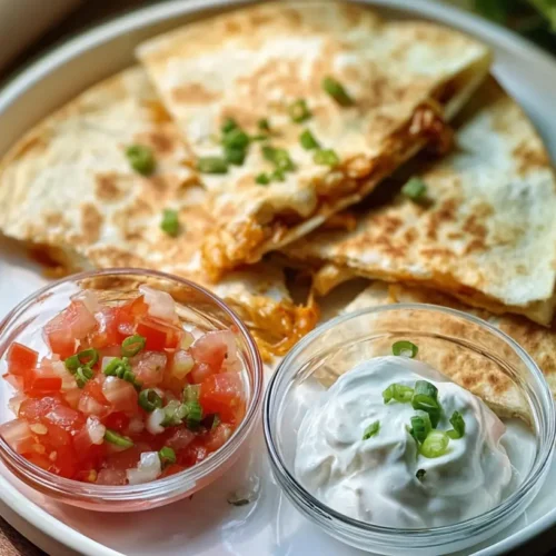 A serving of easy chicken quesadilla, ready for dinner.
