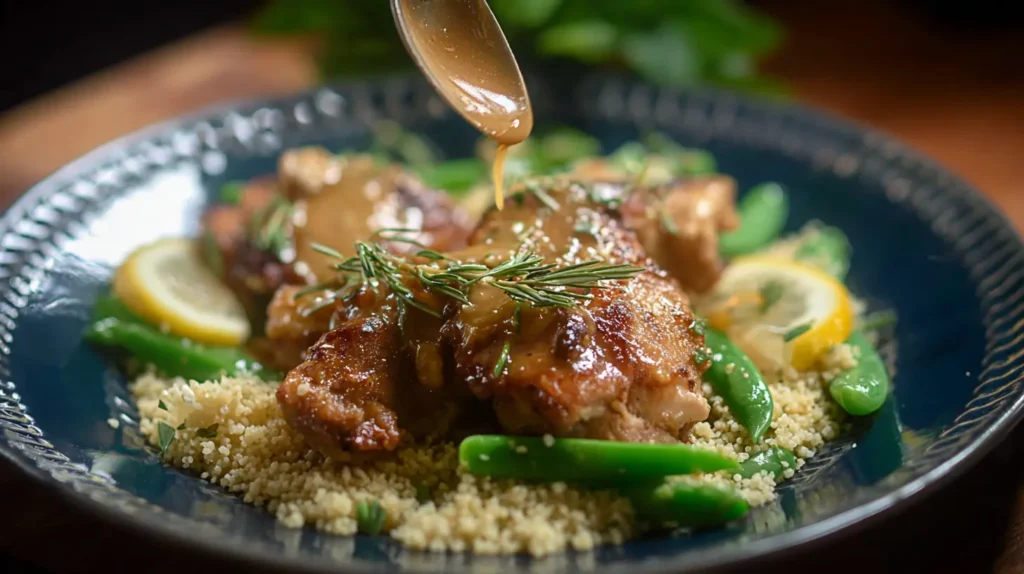 Deliciously prepared Spring Lemon Chicken with seasonal vegetables.