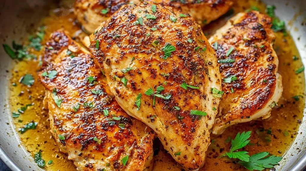Healthy baked chicken breast portions ready for meal prepping.