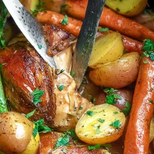A healthy crockpot chicken and vegetables dish featuring tender chicken pieces and colorful mixed vegetables.