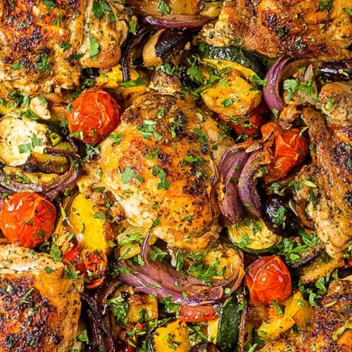 A heartwarming array of one-pan chicken dinner recipes everyone loves, showcasing juicy chicken and colorful vegetables.