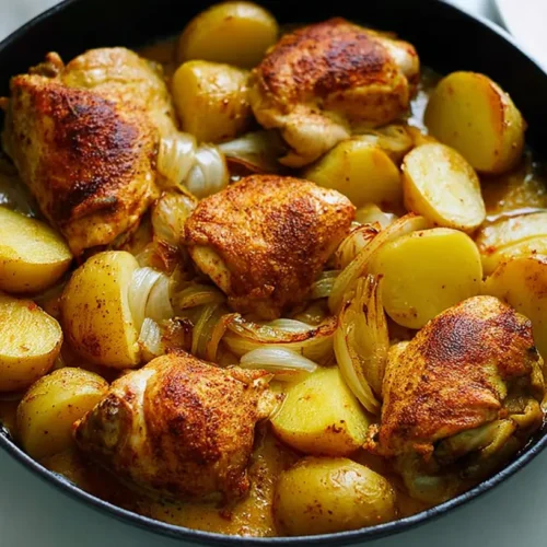 Roasted One-Pan Chicken and Potatoes with herbs and spices