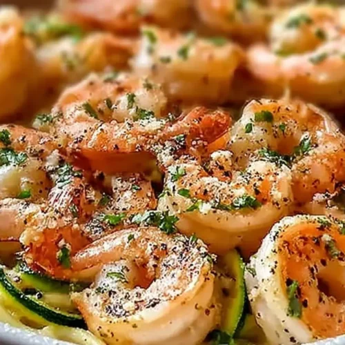 A vibrant one-pan lemon garlic shrimp dinner with fresh herbs and roasted vegetables.