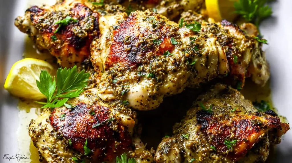 Pan-seared easy weeknight chicken thighs with herbs.