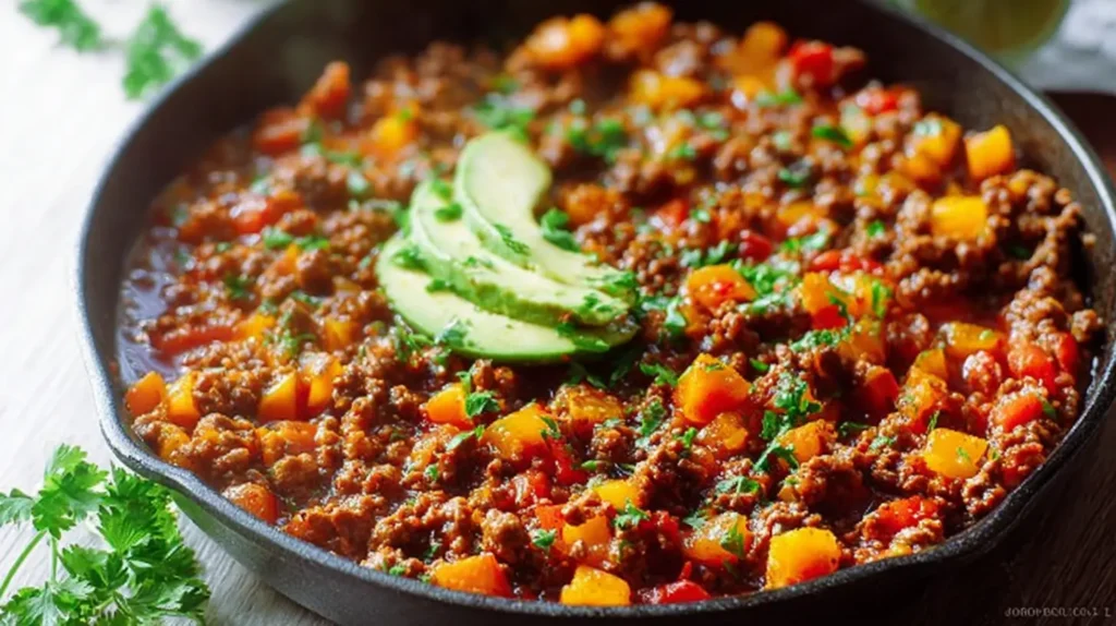 Hearty ground beef skillet prepared in under 30 minutes for dinner