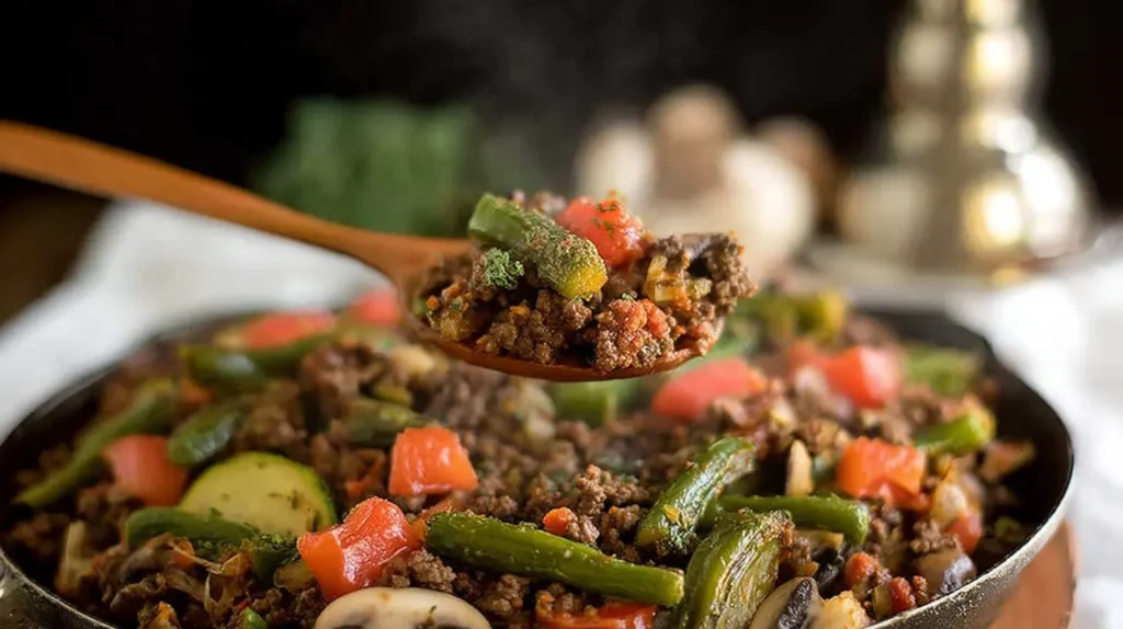 Savory ground beef skillet meal with potatoes and carrots