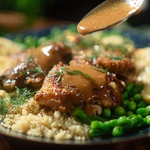 A light and flavorful Spring Lemon Chicken dinner, ready to serve.