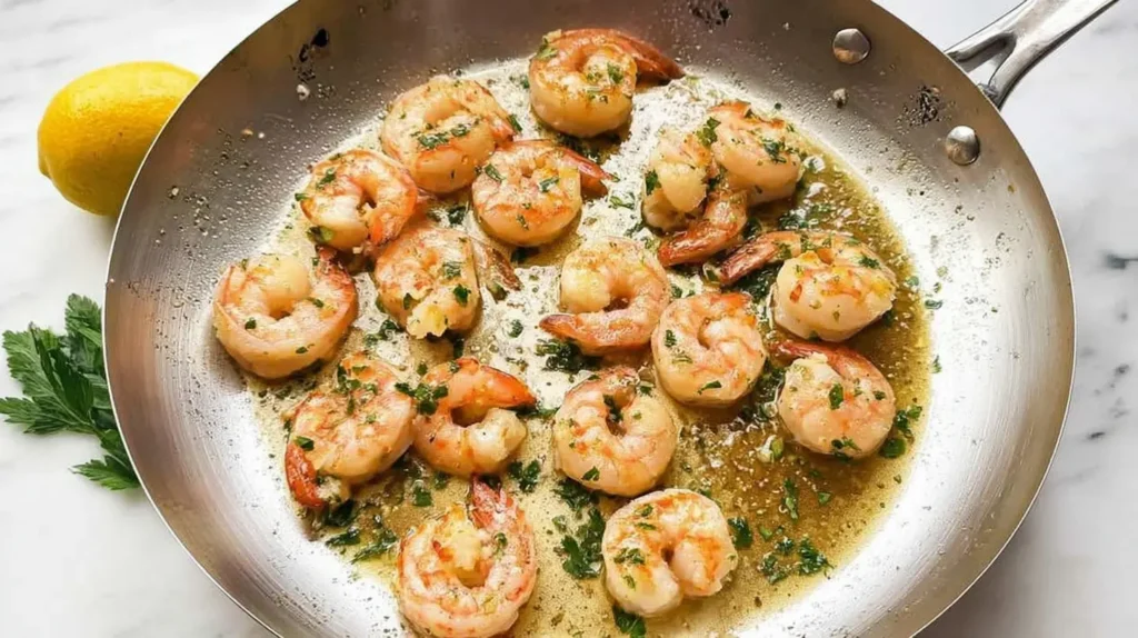 Delicious quick butter garlic shrimp ready to serve.