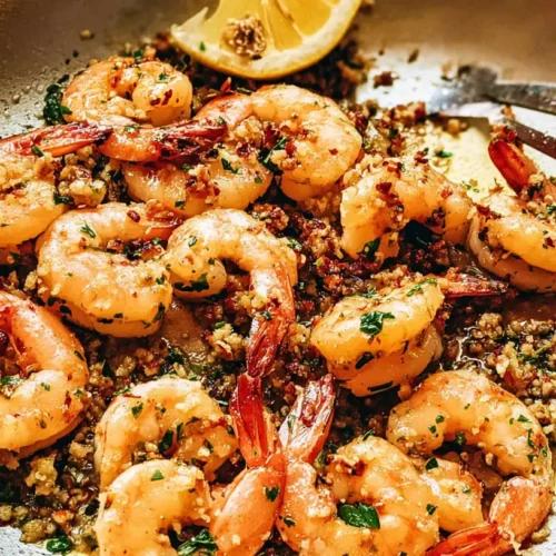 A plate showcasing an easy garlic shrimp recipe, ready to serve