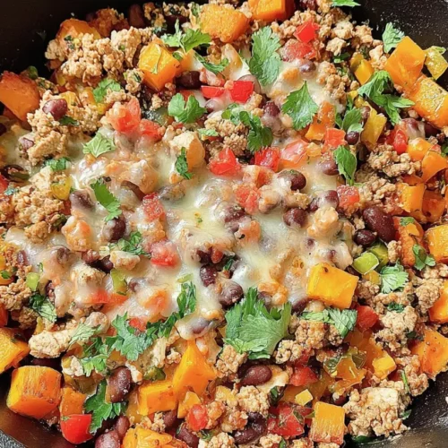 An easy ground turkey skillet dish, ready to serve