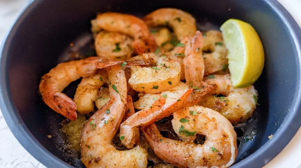Delicious quick lemon shrimp served with fresh herbs as garnish.