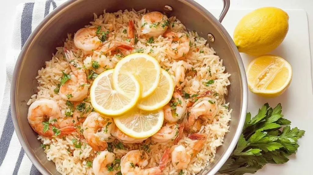 Delicious one-pan garlic shrimp feast with colorful bell peppers.
