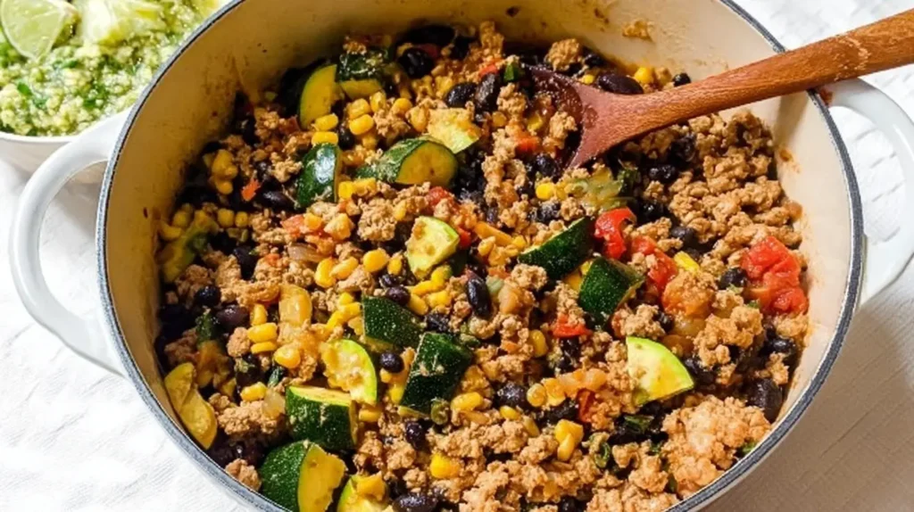 Savory weeknight ground turkey meal on a plate