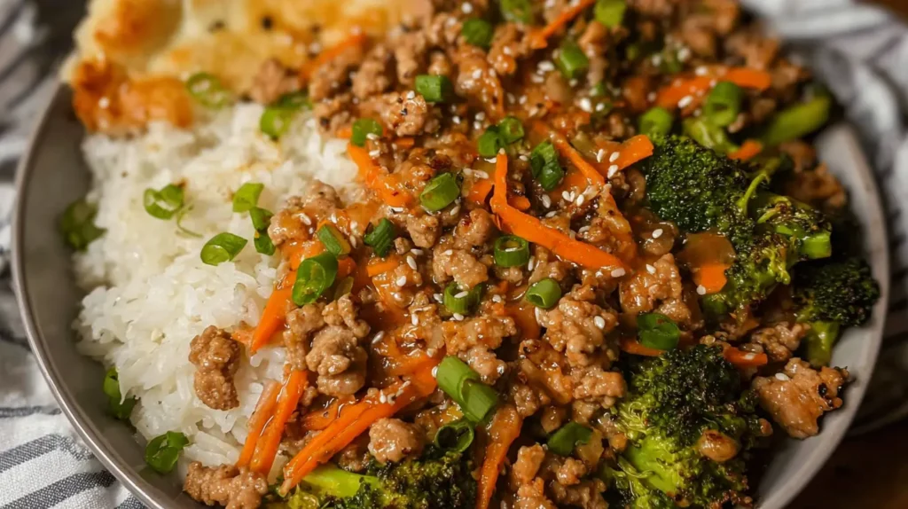 A delicious 30-minute ground turkey dinner visually appealing and ready to eat.