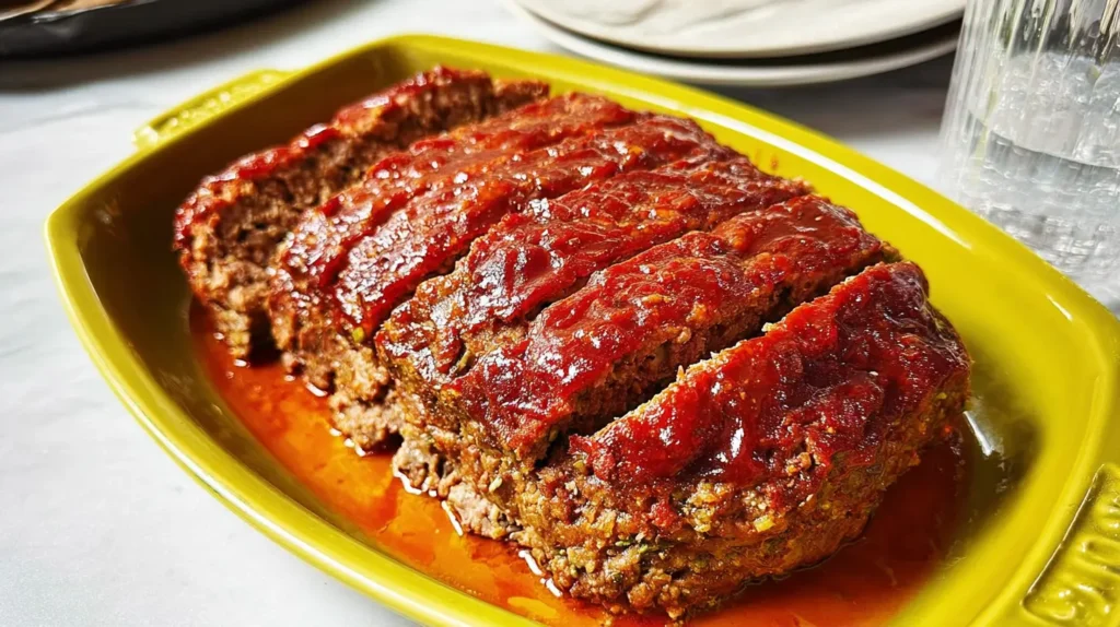 Wholesome lighter comfort meatloaf, ready to be served.