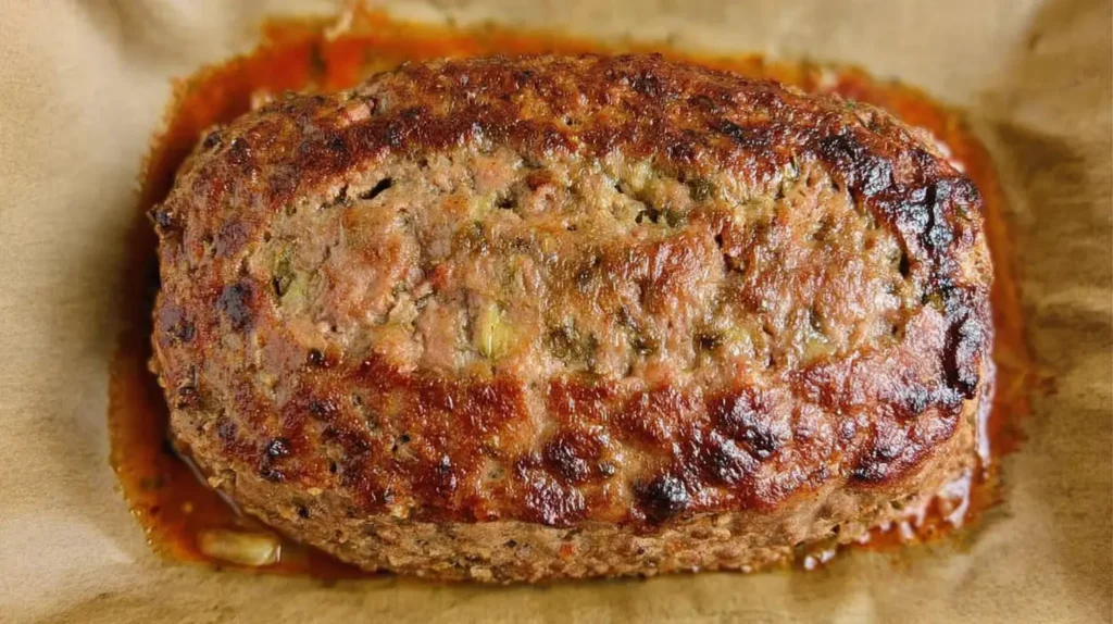 Healthy meatloaf recipe presented with fresh herbs and a side salad.
