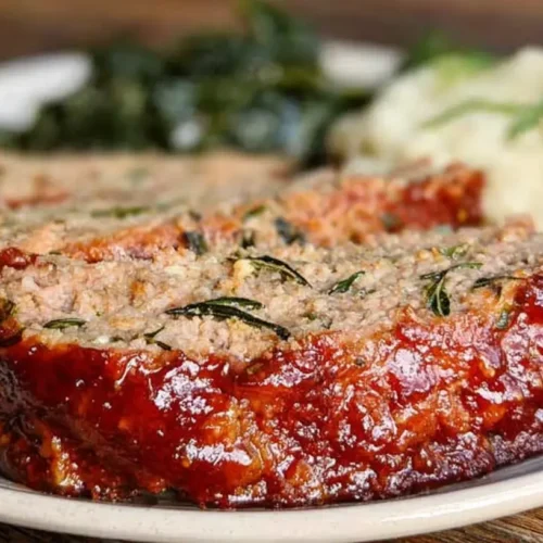 Prepared healthy meatloaf in meal prep containers with vegetables