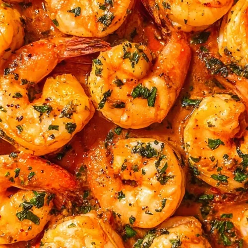 A vibrant one-pan shrimp dinner with vegetables, freshly cooked and ready to serve.