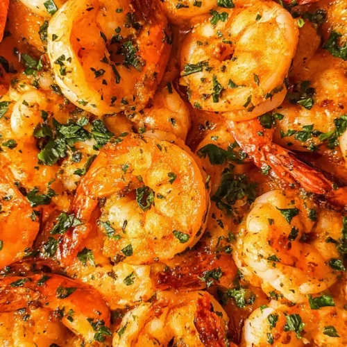 A full One-Pan Shrimp Meal with colorful vegetables and cooked shrimp