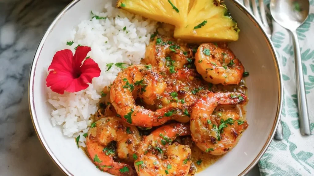 Cooked garlic shrimp, ready to serve from an cast-iron pan.