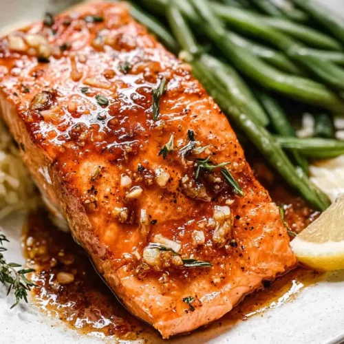 A simple healthy garlic salmon fillet, perfectly cooked.