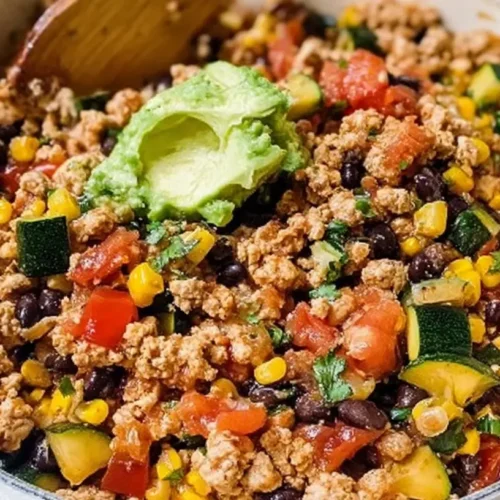 A prepared weeknight ground turkey dinner in a bowl