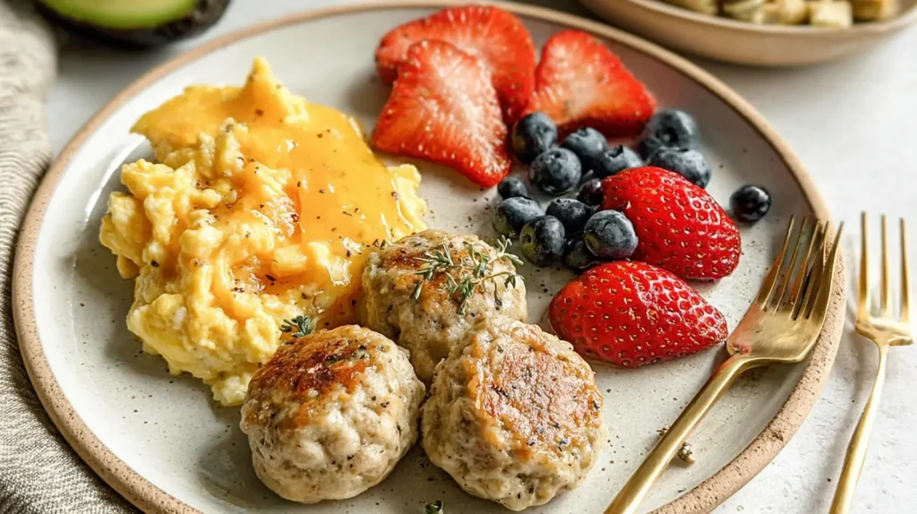 An assortment of appealing family breakfast ideas, including waffles and berries, ready to eat