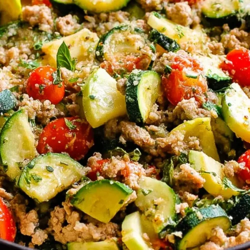 A healthy ground turkey and zucchini bowl prepared for a wholesome meal.