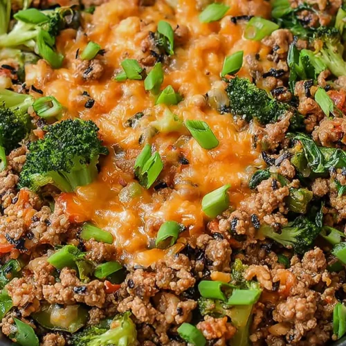 A prepared low-fat ground turkey dinner with vegetables
