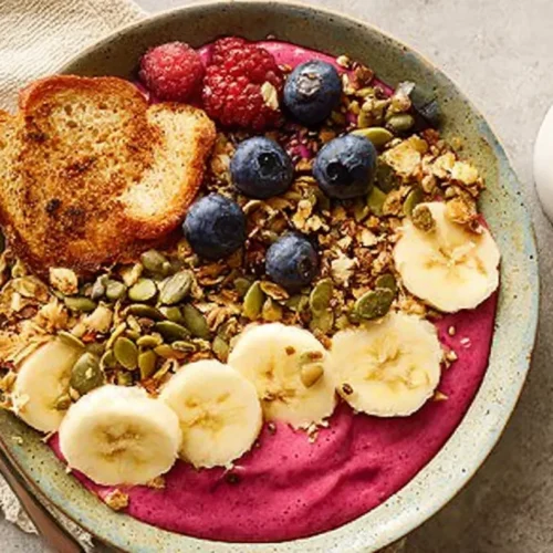 Various simple breakfast ideas, including oatmeal, toast, and fruit