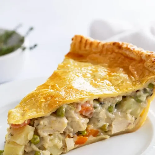 Golden-crusted chicken pot pie fresh from the oven