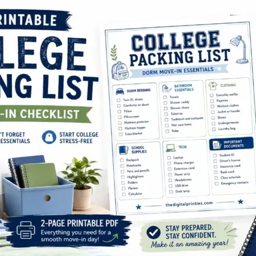 A comprehensive college move-in day checklist with items to pack