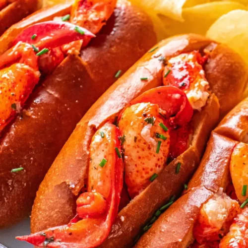 A Connecticut hot buttered lobster roll served on a toasted bun with melted butter