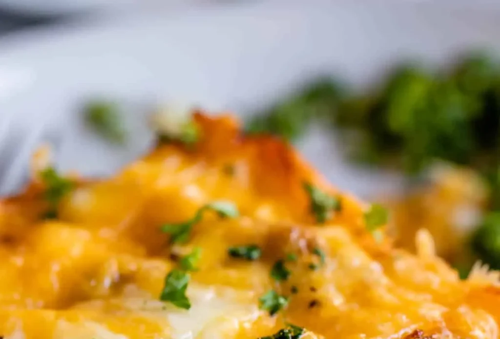 A full pan of make ahead breakfast casserole for a crowd, ready to serve