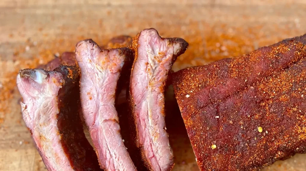 Perfectly smoked Memphis dry rub ribs, tender and savory