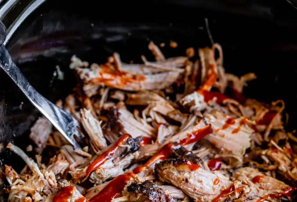 Delicious slow cooker pulled pork, ready to serve