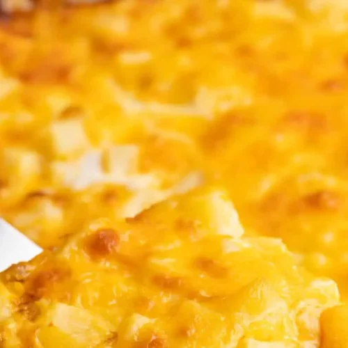 A delicious, prepared stress-free overnight breakfast casserole ready to bake.